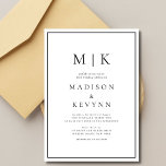 Elegante invitación a la boda clásica blanca y neg<br><div class="desc">Invitación a la Boda Negra y Blanca Vintage. Estas elegantes y modernas toallas de boda o ducha de novias presentan un sencillo diseño de texto en blanco y negro que rebosa de estilo minimalista. Añada sus iniciales o su monograma para hacerlas completamente propias.</div>