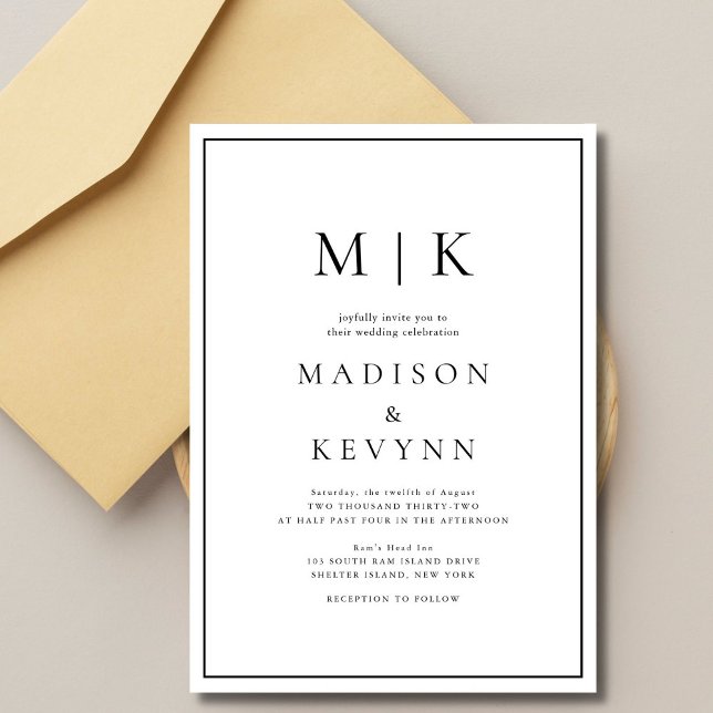 Elegante invitación a la boda clásica blanca y neg (Subido por el creador)