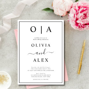 Elegante invitación a la boda clásica blanca y neg