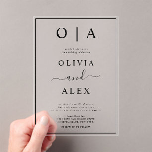 Elegante invitación a la boda clásica blanca y neg