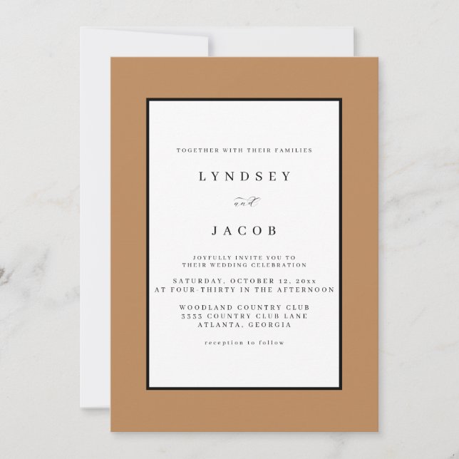 Elegante Invitación a la Boda Clásica de Oro (Anverso)