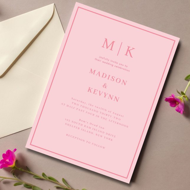 Elegante invitación a la boda clásica rosa (Subido por el creador)