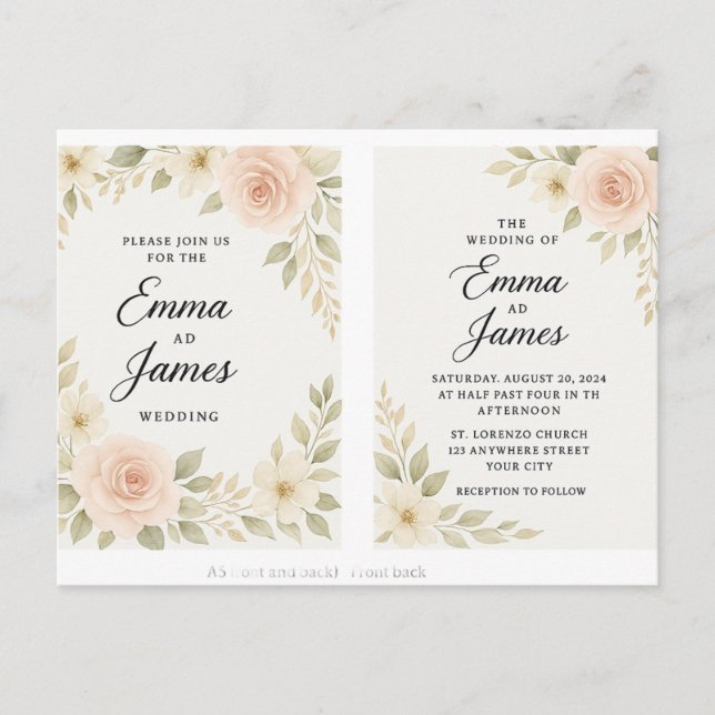 Elegante Invitación a la Boda - Clásica y Sin Tiem (Anverso)