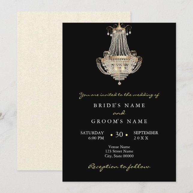 Elegante invitación a la boda con araña de cristal (Anverso / Reverso)