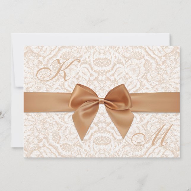 Elegante invitación a la boda con cinta y encaje (Reverso)