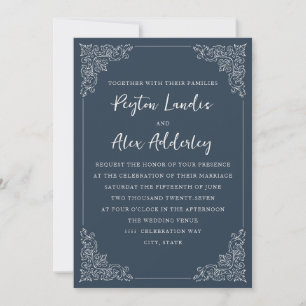 Elegante invitación a la boda con crema azul de la