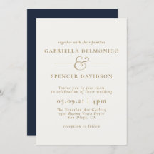 Elegante invitación a la boda con crema azul de la