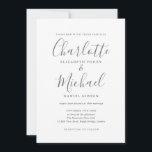 Elegante Invitación a la boda con firma blanca gri<br><div class="desc">Elegante invitación a la boda de firma gris y blanca con nombres de estilo,  esta elegante invitación a la boda gris y blanca puede ser personalizada con su información en letras grises de moda. Diseñado por Thisisnotme©</div>