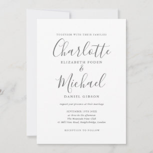 Elegante Invitación a la boda con firma blanca gri