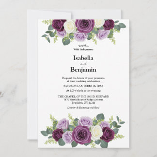 Elegante invitación a la boda con flores de marfil