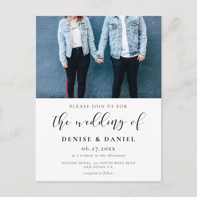 Elegante invitación a la boda con fotografía de di (Anverso)