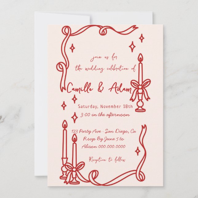 Elegante invitación a la boda con la mano de una v (Anverso)