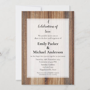 Elegante invitación a la boda con marco de madera