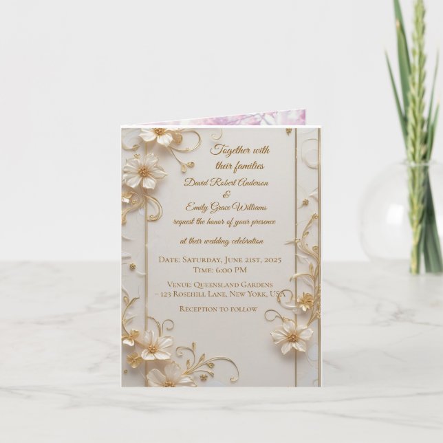 Elegante Invitación a la Boda con marco dorado (Anverso)