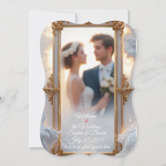 Elegante Invitación a la Boda con marco dorado (Anverso)