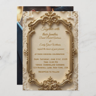 Elegante Invitación a la Boda con marco dorado