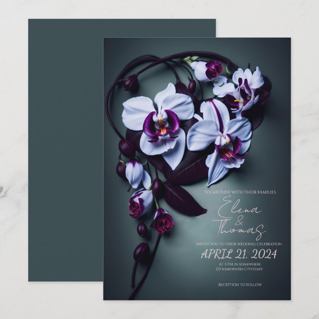 Elegante invitación a la boda con Orquídea Púrpura (Anverso / Reverso)