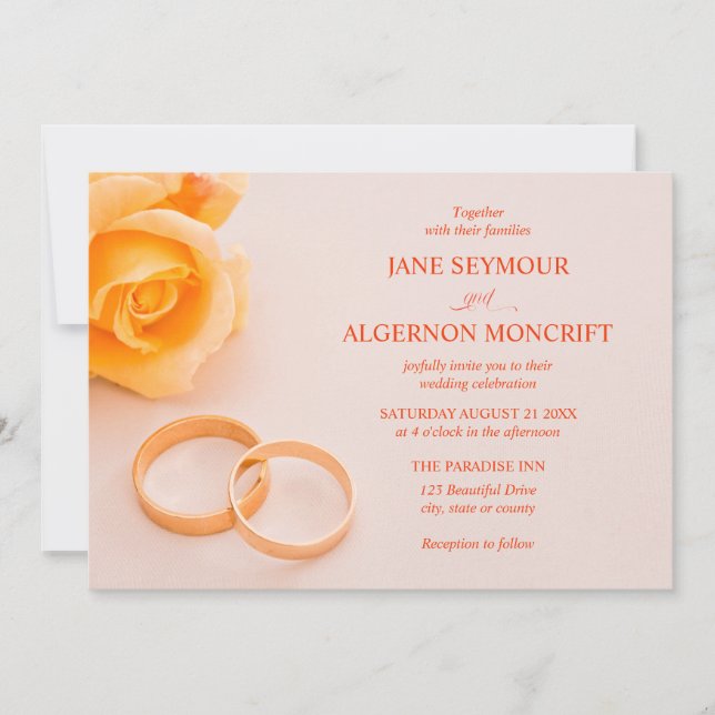 Elegante invitación a la boda con rosa (Anverso)