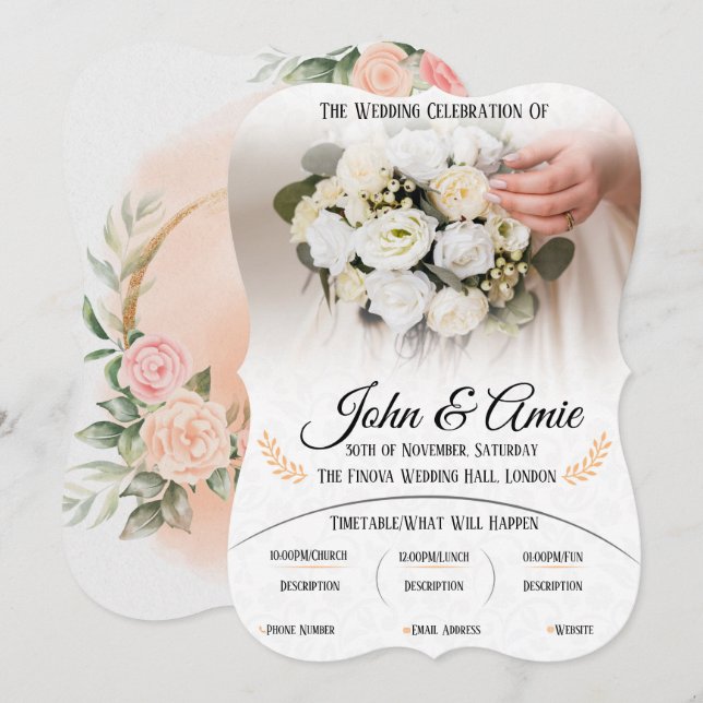elegante invitación a la boda con rosas (Anverso / Reverso)