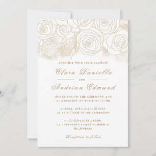 Elegante invitación a la boda con Rosas de oro