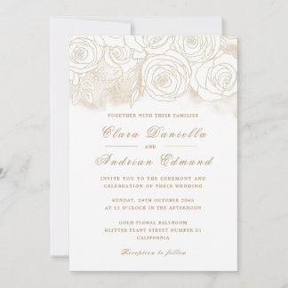 Elegante invitación a la boda con Rosas de oro