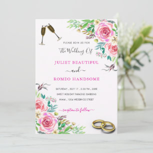 Elegante invitación a la boda con Rosas y anillos