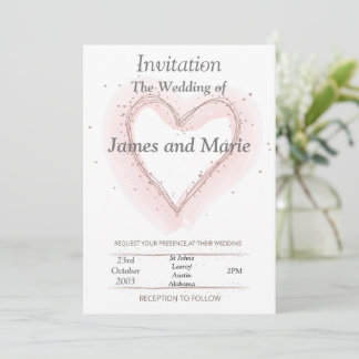 Elegante invitación a la boda, corazón dibujado ro