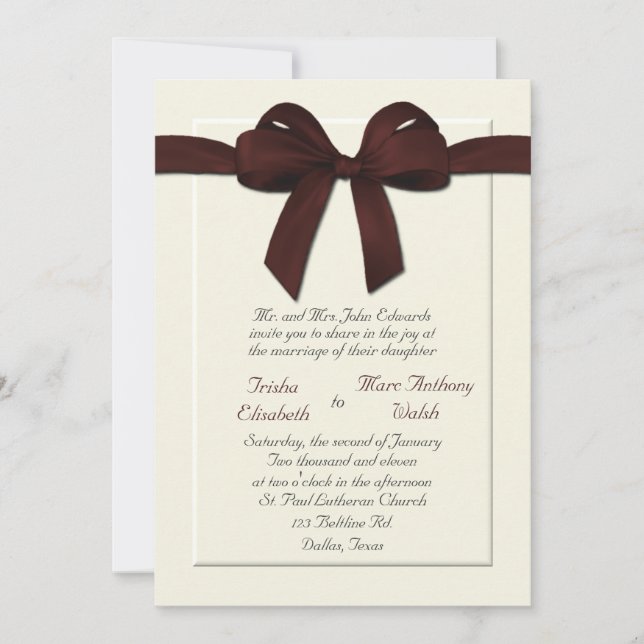 Elegante invitación a la boda crema (Anverso)