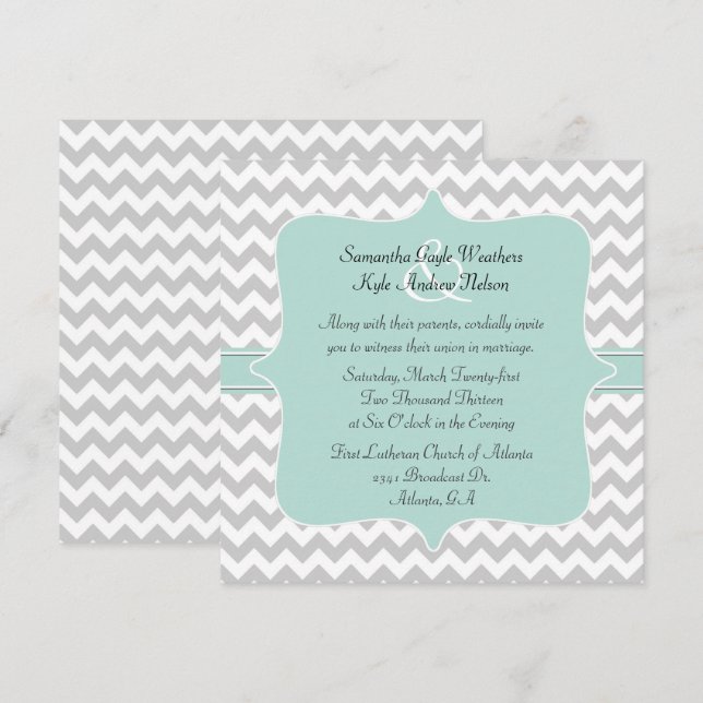 Elegante Invitación a la Boda Cuadrada de Chevron (Anverso / Reverso)