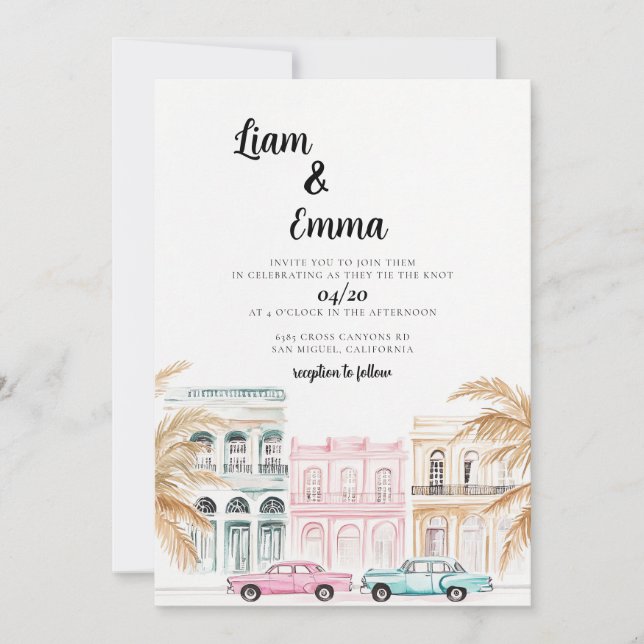 Elegante invitación a la boda cubana en La Habana (Anverso)