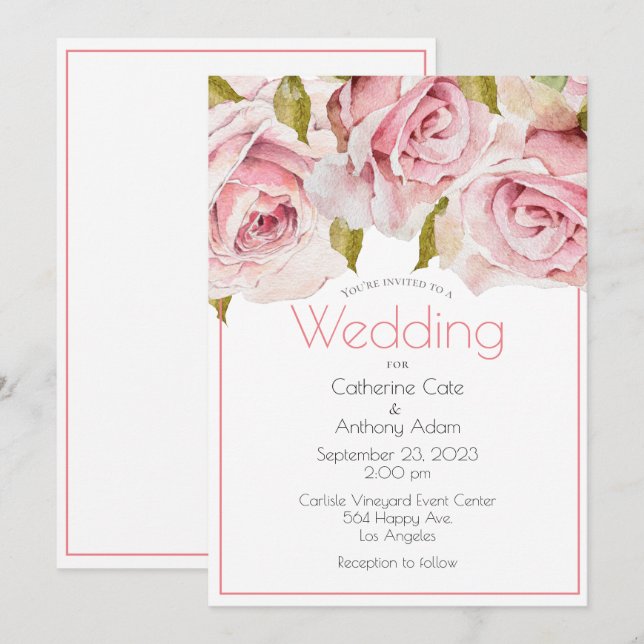 Elegante Invitación a la boda de acuarela floral r (Anverso / Reverso)