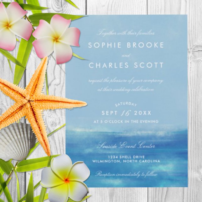 Elegante Invitación a la boda de acuarela oceánica (Beautiful beach theme invitation)