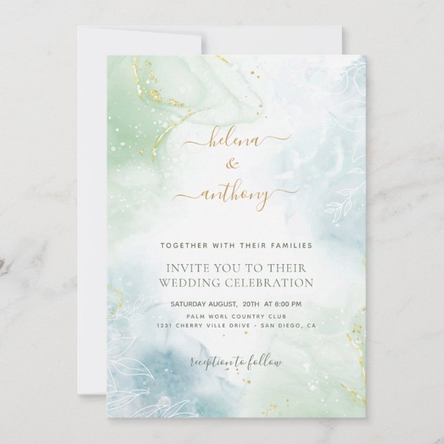 Elegante Invitación a la boda de acuarela rústica (Anverso)