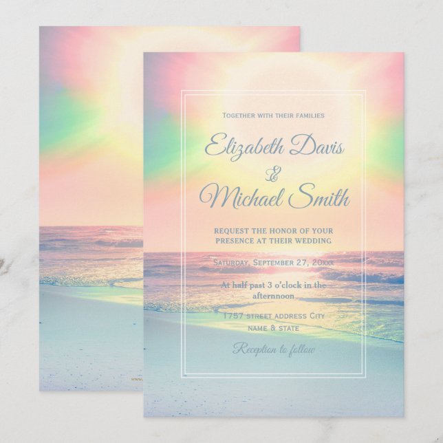 Elegante Invitación a la Boda de Amanecer en la Pl (Anverso / Reverso)