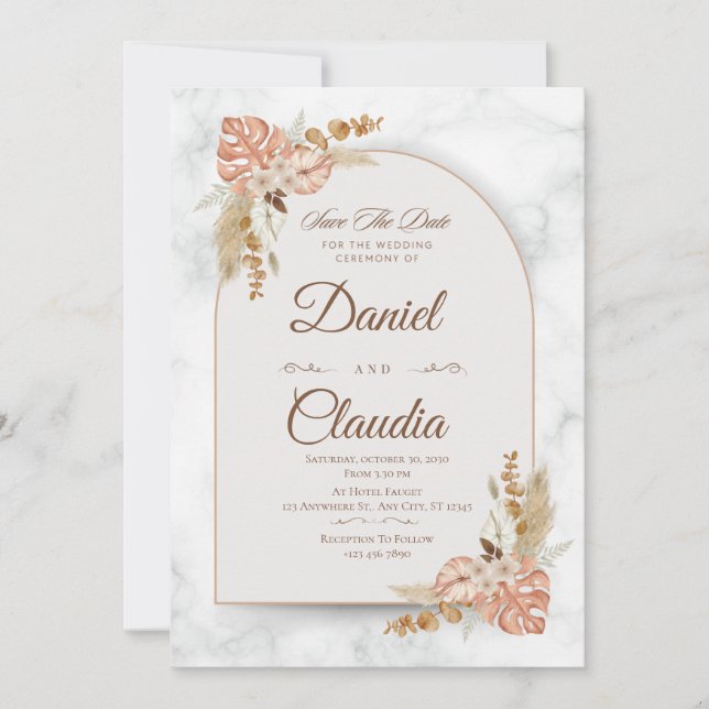 Elegante invitación a la boda de arco floral (Anverso)