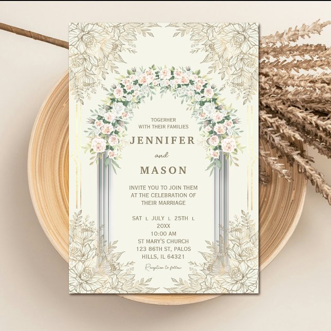 Elegante invitación a la boda de arco floral (Elegant Floral Arch Wedding Invitation #zazzlemade #romanticweddinginvitation #rusticinvitation )