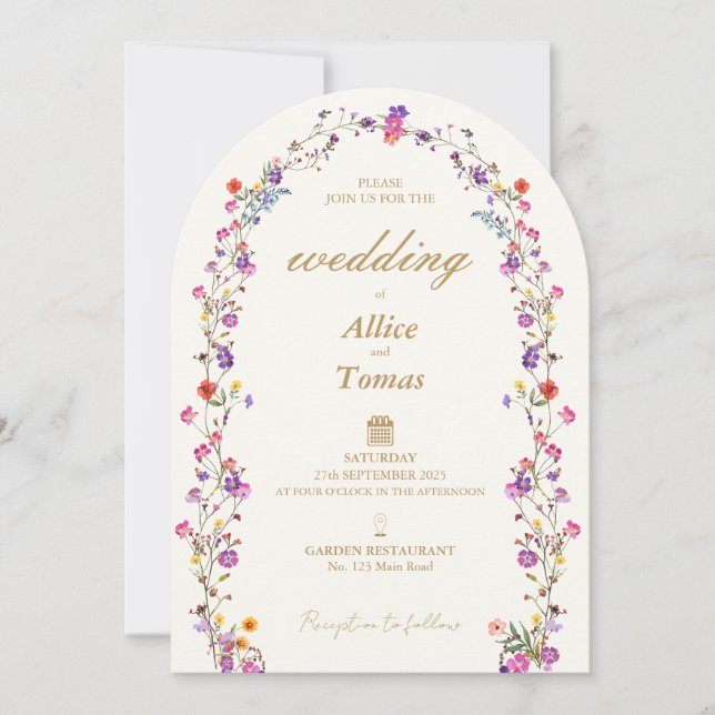 Elegante invitación a la boda de arco floral (Anverso)