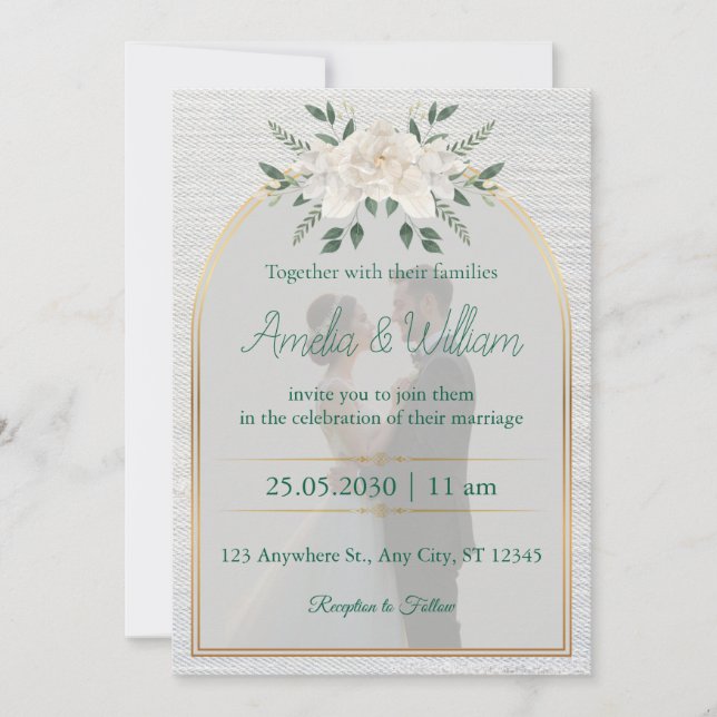 Elegante invitación a la Boda de Arco Floral con O (Anverso)