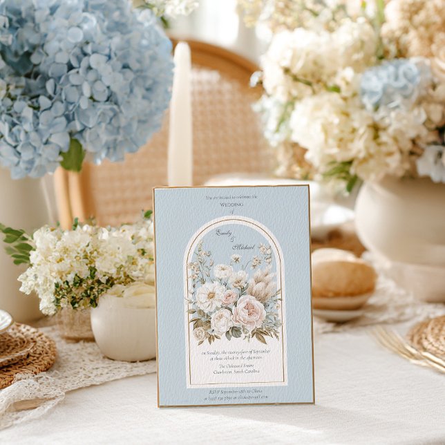 Elegante invitación a la boda de arco floral neutr (Subido por el creador)