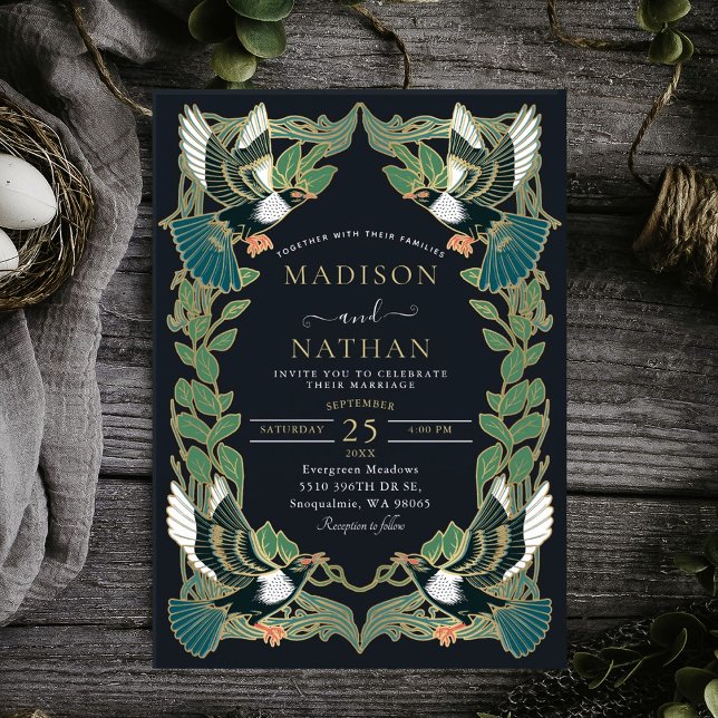 Elegante invitación a la boda de Art Nouveau Magpi (Subido por el creador)
