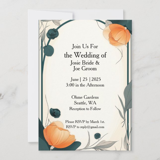 Elegante invitación a la boda de arte asiático (Anverso)