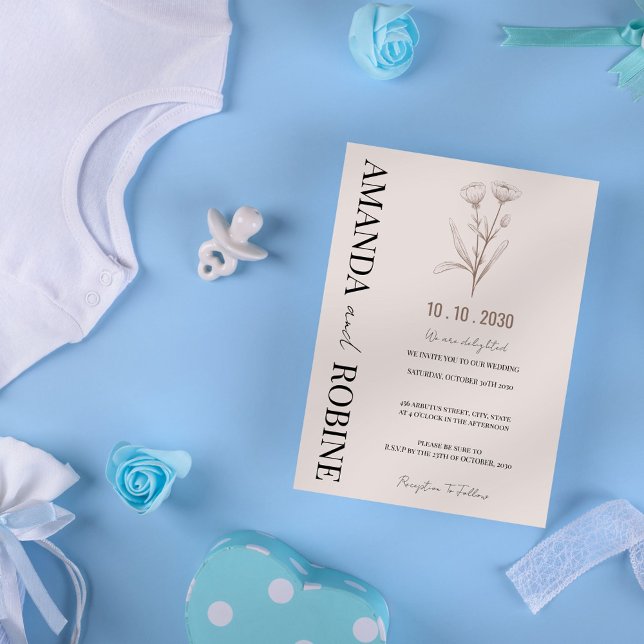 Elegante invitación a la boda de arte de línea Min (Subido por el creador)