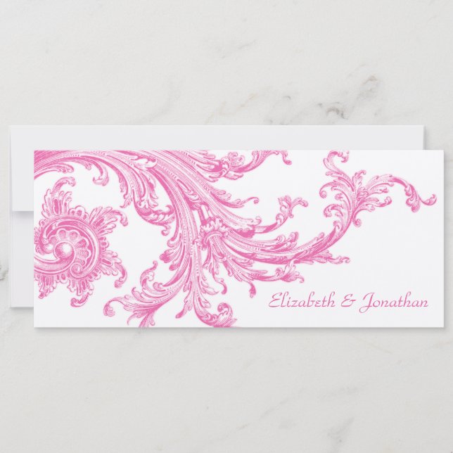 Elegante Invitación a la Boda de Barrido Rosa Vint (Anverso)