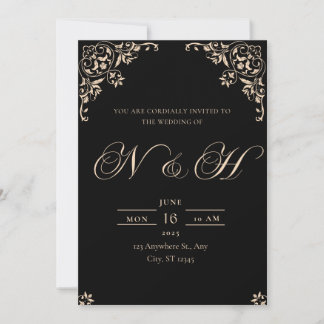 Elegante invitación a la boda de Black & Gold