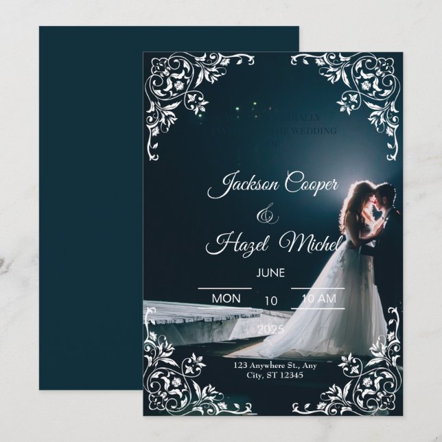 Elegante invitación a la boda de Black & Gold (Anverso / Reverso)