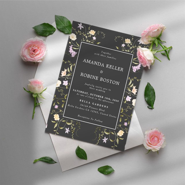 Elegante invitación a la boda de Black Wildflower (Subido por el creador)