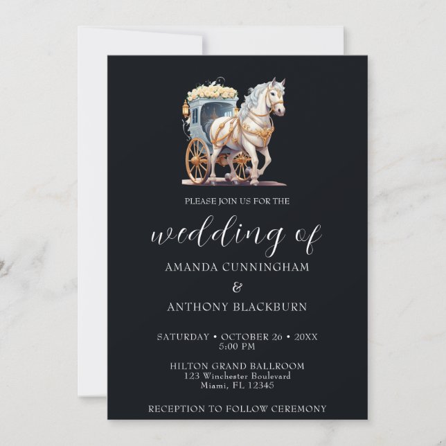 Elegante Invitación a la boda de bodas con carreta (Anverso)