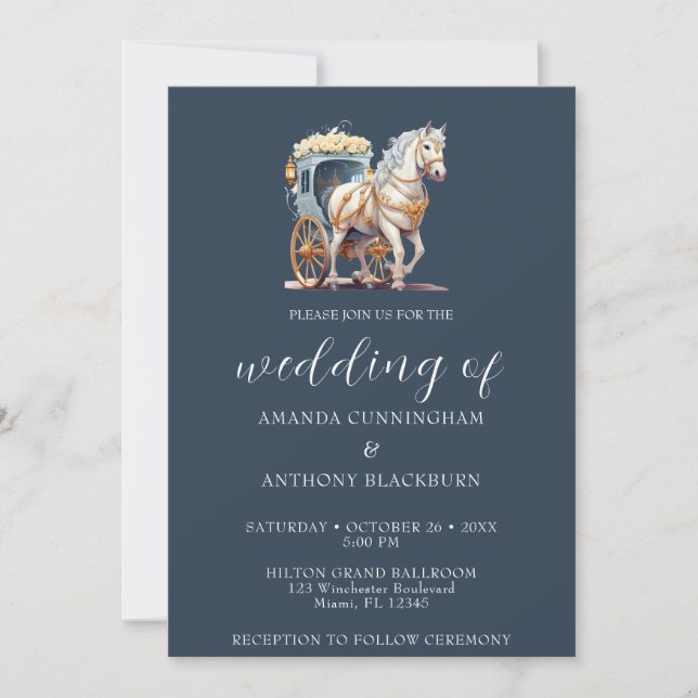 Elegante Invitación a la boda de bodas con carreta (Anverso)