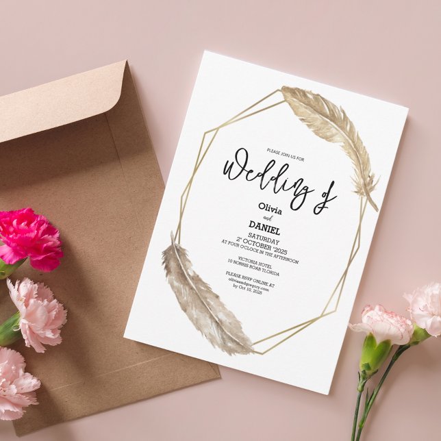Elegante invitación a la boda de boho dorado (Subido por el creador)