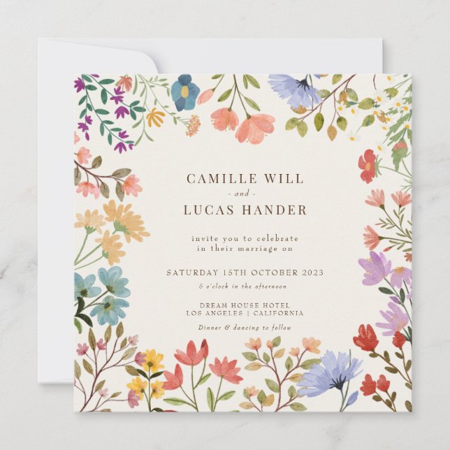 Elegante invitación a la boda de Boho Wildflower (Anverso)
